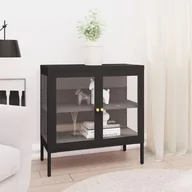 Komody - vidaXL Szafka boczna czarna 70x35x70 cm stal i szkło 336064 - miniaturka - grafika 1
