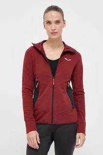 Bluzy damskie - Salewa bluza sportowa Lavaredo Hemp Hooded kolor bordowy z kapturem gładka - grafika 1