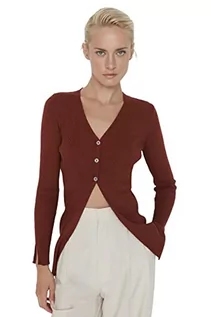 Swetry damskie - Trendyol Damski sweter z dekoltem w serek, gładki, dopasowany kardigan, brązowy, M, Brązowy, M - grafika 1