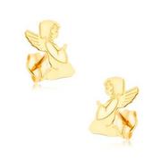 Kolczyki - Złote kolczyki 375 - grawerowany modlący się aniołek, lustrzany połysk - Biżuteria e-shop - miniaturka - grafika 1