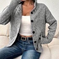 Swetry damskie - TEMU Stylowy i Elegancki Kardigan z Kapturem w Jednolitym Kolorze – Długi Rękaw dla Kobiet - miniaturka - grafika 1