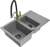 Zlewozmywaki z baterią - Mexen Gaspar zlewozmywak granitowy 1,5-komorowy z ociekaczem i baterią kuchenną Duo, szary - 6507-71-671701-57-B - miniaturka - grafika 1