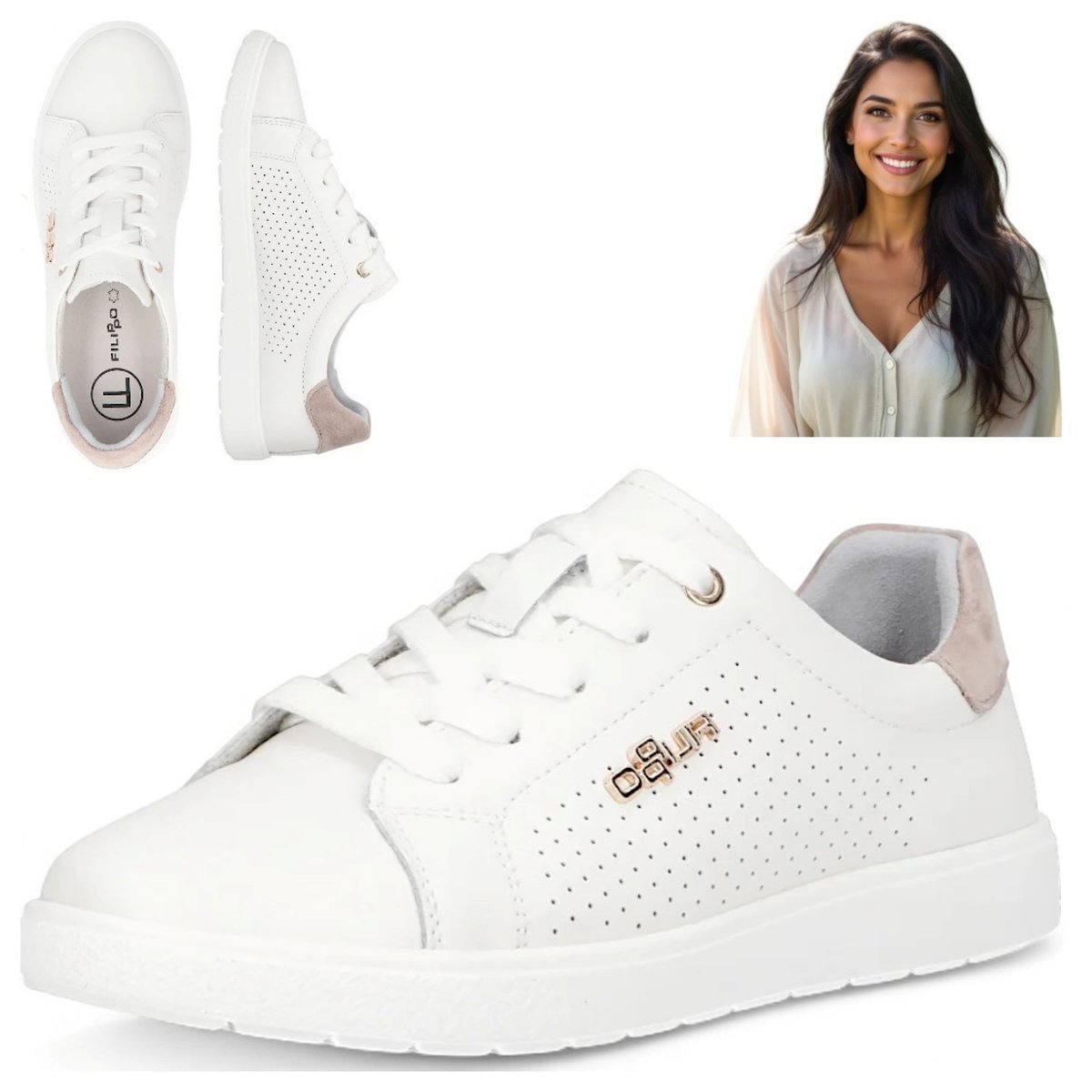 Sneakersy Damskie SKÓRZANE FILIPPO Wygodne Białe sportowe Półbuty 41