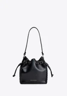 Torebki damskie - Torebka worek z imitacji skóry z dekoracyjną plecionką czarna - miniaturka - grafika 1