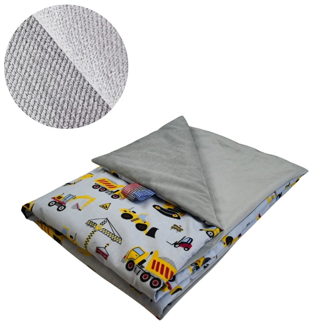 Kocyk Dziecięcy 75x100 Ocieplany Koparki Żółte Na Szarym/Szary Bawełna/Velvet Polski Producent