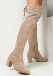 Ciemnobeżowe Kozaki za Kolano na Słupku i Niewielkiej Platformie Capisa - Kozaki damskie - miniaturka - grafika 1