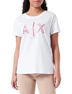 Koszulki i topy damskie - Armani Exchange Damska koszulka Boyfriend Fit, dwuwymiarowa, nadruk z logo, biała, bardzo duża, biały, XL - miniaturka - grafika 1