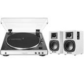 Gramofony - Audio-Technica AT-LP60XBT Automatyczny Napęd paskowy Przedwzmacniacz Bluetooth + Kolumny AT-SP3X Biały - miniaturka - grafika 1