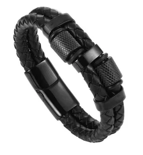 Męska bransoletka skórzana czarna stal magnetyczne zapięcie 21cm - Bransolety męskie Męska bransoletka skórzana czarna stal magnetyczne zapięcie 21cm - Bransolety męskie - miniaturka - grafika 1