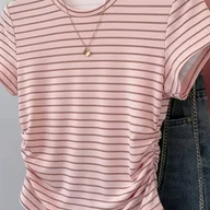 Bluzki damskie - TEMU Damska koszulka z krótkim rękawem w paski, nowy letni styl, dopasowany crop top dla modnego wyglądu - miniaturka - grafika 1