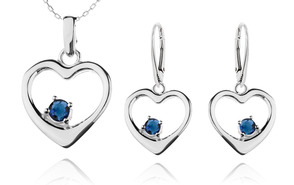 Komplet Biżuterii Serca Z Granatowymi Cyrkoniami