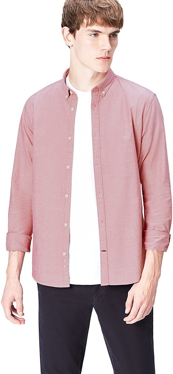 find. Men's FND0049AM Casual Shirt Pink Plain Oxford 300 Label L