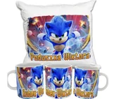 Gadżety dla niej i dla niego - ZESTAW PODUSZKA + KUBEK Prezent SONIC SONIK JEŻYK BAJKA + IMIĘ 13 - miniaturka - grafika 1