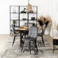 Stoły z krzesłami - Zestaw Stół Okrągły TEO 100 cm Dąb Złoty/Czarny i 4 Krzesła Tapicerowane do Jadalni PERU Szare Welurowe Nowoczesne Loft - miniaturka - grafika 1