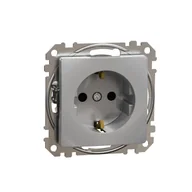 Gniazdka elektryczne - Schneider Gniazdo z/u Schuko z przesłonami SEDNA Design & Elements srebrne aluminium - miniaturka - grafika 1