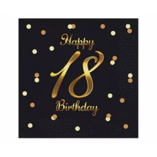 Godan Serwetki Happy 18 Birthday czarne 33 x 33 cm - Dekoracje sali - miniaturka - grafika 1
