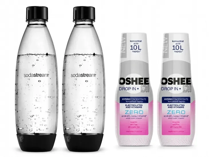 SYROP koncentrat Oshee x2 + BUTELKI DO SATURATORA SodaStream Fuse 1L x2