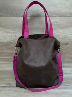 Torba na ramię XL - czekoladowy brąz, fuksja - Torebki damskie - miniaturka - grafika 1
