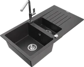 Zlewozmywaki z baterią - Mexen Matias zlewozmywak granitowy 1,5-komorowy z ociekaczem i baterią kuchenną Flora, czarny nakrapiany - 6502-76-670401-00 - miniaturka - grafika 1