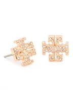 Kolczyki - Tory Burch Kolczyki Crystal Logo Stud Earring 53423 Złoty - miniaturka - grafika 1