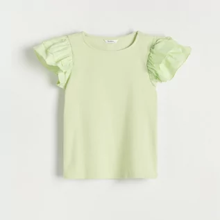 Bluzki dla dziewczynek - Reserved - Bluzka z ozdobnymi rękawami - Zielony - grafika 1