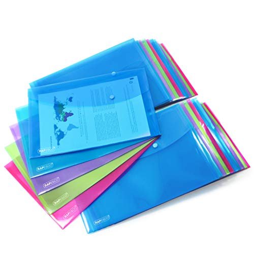 Rapesco 1494 ECO Recyklingowanego Plastikowe Portfele, A4+, Różnie Jasne Przezroczyste Kolory, Opakowanie 20