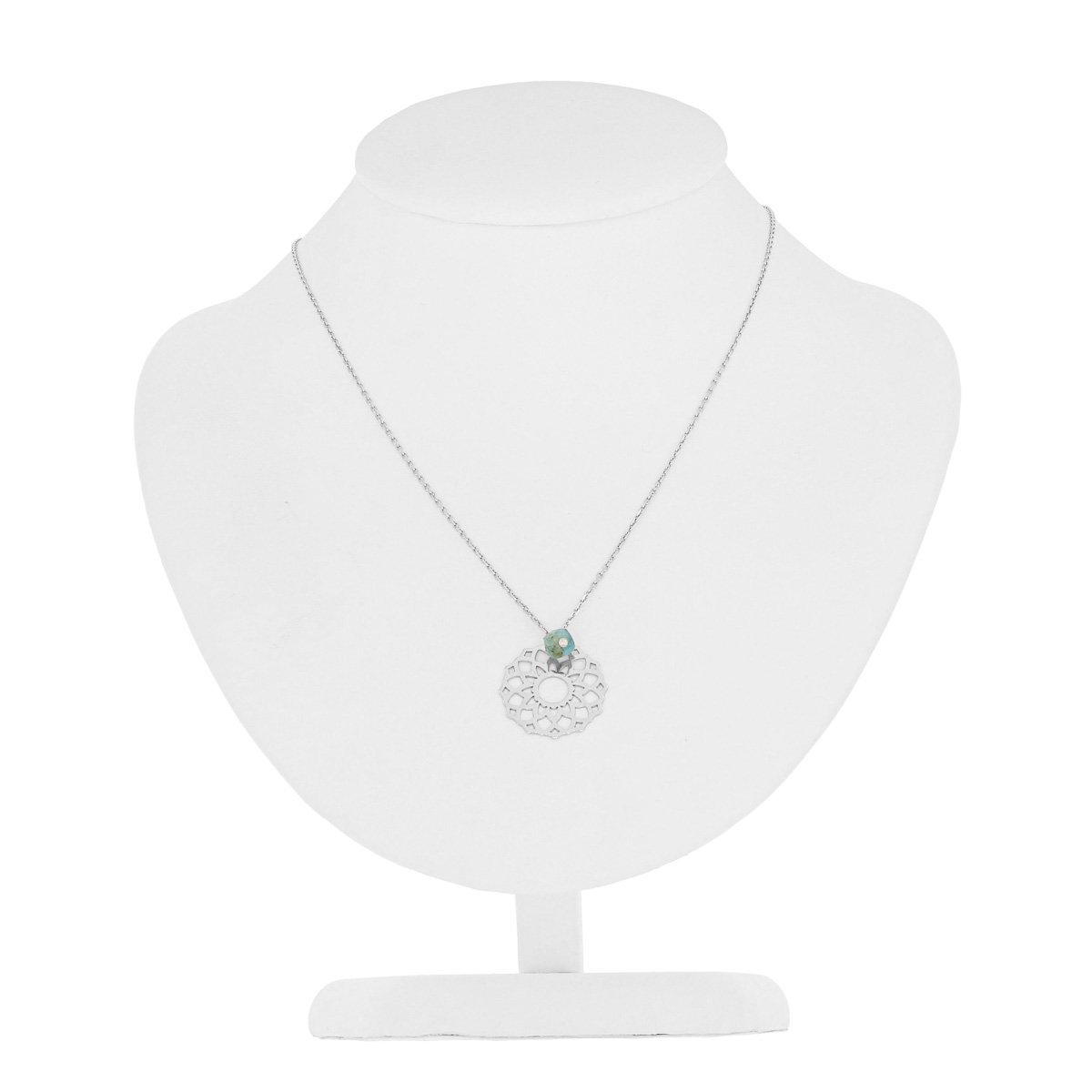 Srebrny naszyjnik ażurowy kwiatek z apatytem pr. 925