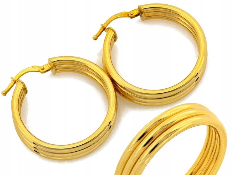 Kolczyki złote 585 damskie potrójne koła 27mm na prezent modne dla niej 14k