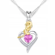 Naszyjniki - Naszyjnik Srebrny z Różą Różowe Serce Kryształami Kwiat Życia SREBRO 925 - miniaturka - grafika 1