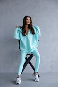 Bluzy sportowe damskie - Komplet 3 częściowy Dresowy Bluza Oversize Top Legginsy Prążkowane Miętowy - miniaturka - grafika 1
