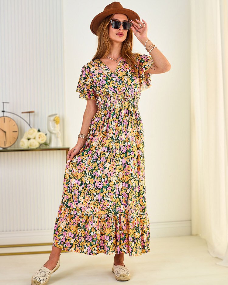 Royalfashion Damska sukienka midi w kwiaty-M/L - 39