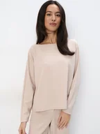 Bluzy damskie - Mohito - Beżowa bluza z dekoltem w łódkę - beżowy - miniaturka - grafika 1