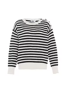Blonda Damski sweter w paski z okrągłym dekoltem i wstawkami akryl Wełna BIAŁA CZARNA rozmiar XL/XXL, wełniany biały czarny, XL - Swetry damskie - miniaturka - grafika 1