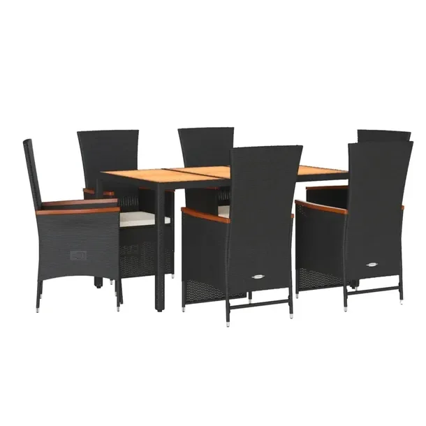 Zestaw mebli ogrodowych czarno-brązowy, stół 150x90x75 cm, fotel 58x62x108