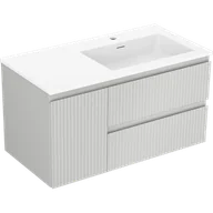 Szafki łazienkowe - Mexen Rivel szafka łazienkowa 90 cm z umywalką Otis prawą, 2S, 1D, ryflowana, szara mat/biała mat - 91A23-09047-3-BBFFF62-W18P01 - miniaturka - grafika 1