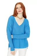 Swetry damskie - Trendyol Damska bluza z dekoltem w serek, jednokolorowa, oversize, sweter, NIEBIESKI, L - miniaturka - grafika 1