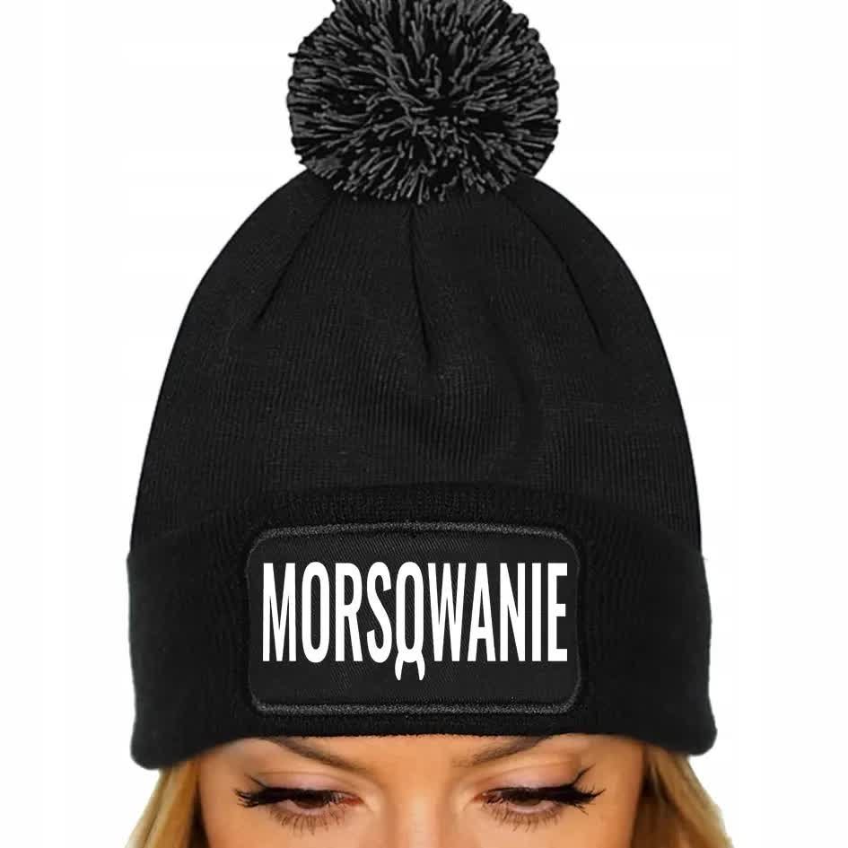 CZAPKA CZARNA Zimowa Z Pomponem Na Prezent Dla Morsa MORSOWANIE Wzory
