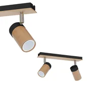 Lampy sufitowe - Spot sufitowy Baron, 2-punktowy, czarny/ drewno - miniaturka - grafika 1