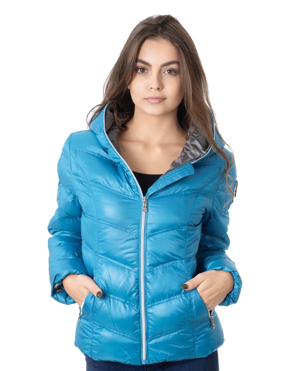 Ciepła Zimowa Kurtka Damska Puchowa 5611 XXL niebi