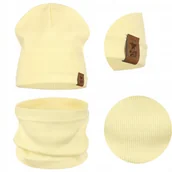 Czapki damskie - KOMPLET DZIECIĘCY BAWEŁNIANY CZAPKA KOMIN NA JESIEŃ ZIMĘ WANILIOWY 48-52 - miniaturka - grafika 1