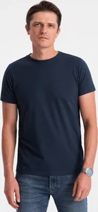 Ombre Klasyczny T-shirt męski bawełniany BASIC - granatowy V2 OM-TSBS-0146 S - Koszulki męskie - miniaturka - grafika 1