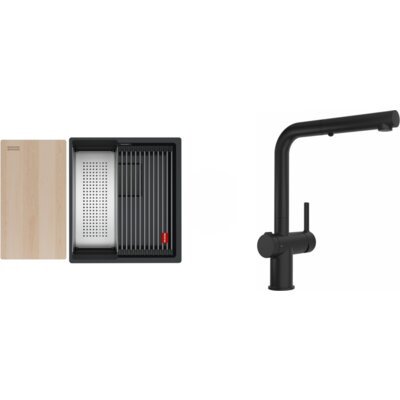 Zlewozmywak jednokomorowy FRANKE Kanon KNG PRO 110-37 125.0749.685 Czarny mat 41x46 + Bateria Active L Twist