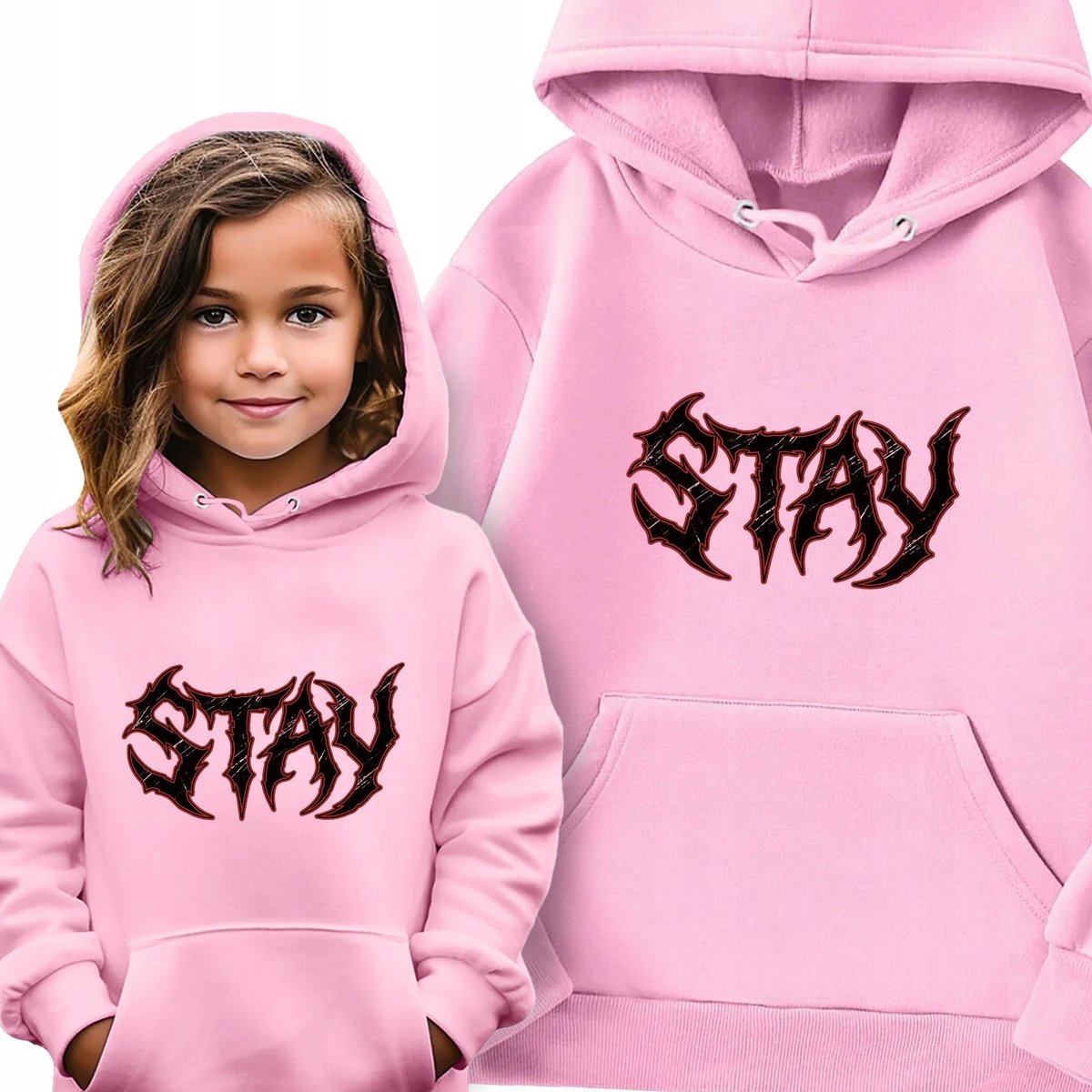 Bluza Dziecięca Z Kapturem Różowa STAY Muzyka Kpop Idole Prezent - 152 cm