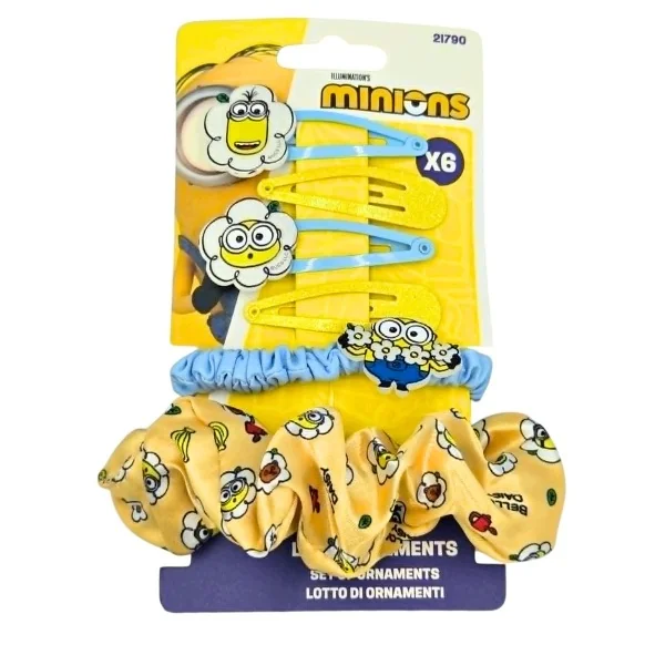 Minionki Zestaw spinek i gumek do włosów Spinki Gumki 6 elementów