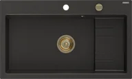 Zlewozmywaki - Mexen Omar zlewozmywak granitowy 1-komorowy 800 x 480 mm, czarny/złoty metalik, syfon złoty - 6520801005-75-G - miniaturka - grafika 1