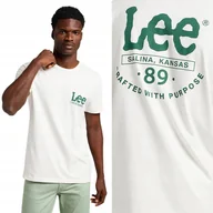 Koszulki męskie - Lee SHORT SLEEVE TEE Ecru BIAŁY BAWEŁNIANY T-SHIRT KOSZULKA NADRUK LOGO L - miniaturka - grafika 1