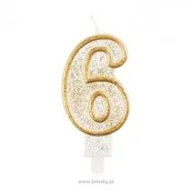 Urodziny dla dorosłych - GO Świeczka cyferka ze złotą obwódką i brokatem - 6 - 1 szt. PF-SCZK6 - miniaturka - grafika 1