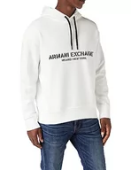 Bluzy męskie - Armani Exchange Męska bluza z kapturem Cotton Frenc Terry Utility Logo Drop Shoulder Pullover Hoodie Hooded Hoodie, biały, L - miniaturka - grafika 1