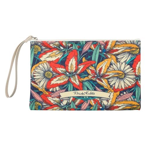 Clairefontaine - 116229C - Uniwersalny piórnik bawełniany Frida Kahlo Floral Decor - 22,5x15 cm - Duża pojemność - Przechowywanie długopisów/ołówków/pisaków - Kolekcja Frida Kahlo