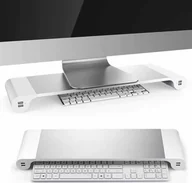 Akcesoria do monitorów - Alogy Alogy Podstawka stojak pod monitor laptopa z HUB 4x USB Srebrna uniwersalny - miniaturka - grafika 1